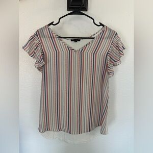 Papermoon Multi-Striped V-Neck Flutter Sleeve Top